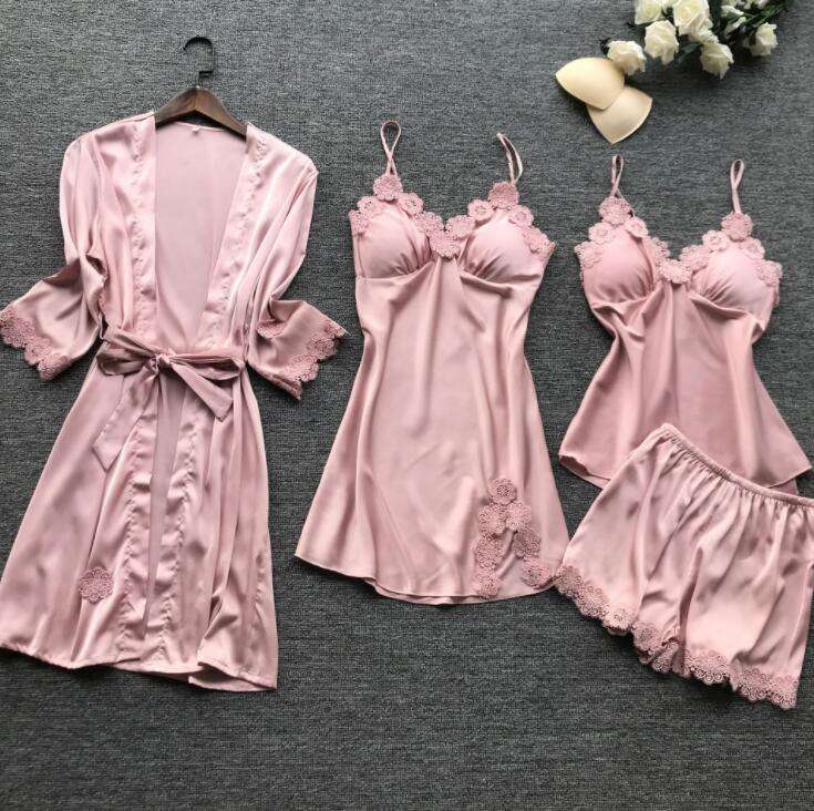 Set cadou 4 piese dama mătase Roz