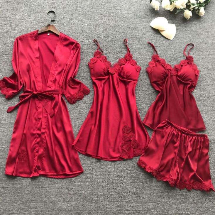Set cadou 7 piese dama mătase Roșu Trandafir